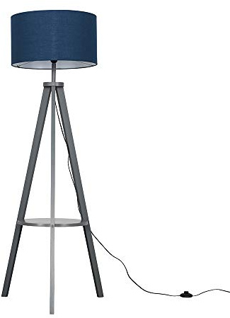MiniSun | Modern Grey Wood Floor Lamp with Storage Shelf and Navy Blue Drum Shade | Floor Lamps & Torchieres, Home Décor & Improvement Essential | Includes 6W LED Bulb [3000K Warm White]