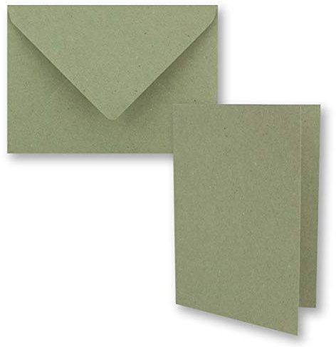 NEUSER PAPIER 25x grünes Vintage Kraftpapier Falt-Karten Set mit Umschlägen DIN A6-10,5 x 14,8 cm - Grün - Recycling - Klapp-Karten - blanko