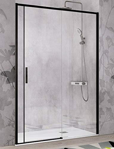 Paroi de douche avant - 1 lame fixe et 1 porte coulissante - Verre de sécurité de 6 mm - Modèle Masela 2 PB (127-128 cm)