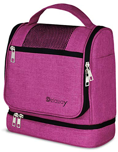 DELAWAY XXL Kulturbeutel zum Aufhängen [Design 2026] Große Kulturtasche für Damen, Herren mit Kofferhalterung und separatem Nassfach - Waschtasche für Männer & Frauen (Pink Neu)