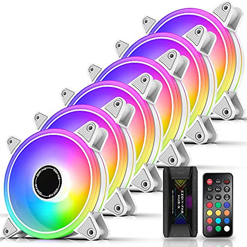 EZDIY-FAB Moonlight Ventole Case RGB da 120 mm con Fan Hub X e Telecomando,Scheda Madre Aura SYNC,Controllo della velocità,Ventilatore Indirizzabile per PC Case-Bianco 6 Pack