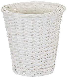 Household Essentials Wicker Waste Basket, Willow Weave Painted White, Includes Plastic Liner, Great as a Waste Basket or Decorative Planter, White