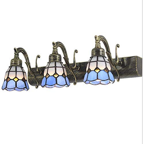 Tiffany Wandleuchte Spiegellampe Vintage Glas Badezimmer Lampe, Antik Bad Leuchte, Leselampe 3-Flammig, Make-up Licht, LED E14 Modern Spiegelleuchte für Küchen Korridor Flur Bar Arbeitszimmer, L46cm