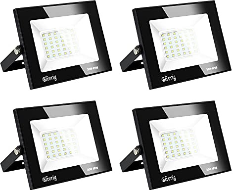 Blivrig LED Strahler Außen,30W strahler außen,Led Flutlicht Außenleuchte Superhell LED Fluter Außenstrahler LED Scheinwerfer,led strahler außen,für Garten, Garage,Sportplatz(4PCS-Kaltes Weiß, 30W)
