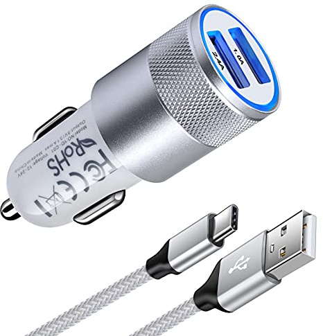 Zigarettenanzünder USB Ladegerät, AILKIN 3.4A 2-Port Kfz Ladegerät USB Auto Ladeadapter mit USBC Ladekabel für Samsung Galaxy S25 Ultra/S24 FE/S23/S22/S21/A55/A35/A15/A56/A36/A16, iPhone 16/15, Google