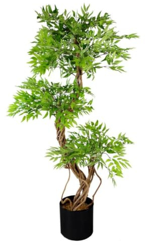 Leaf Realistic Artificial Japanese Fruticosa Ficus Tree, Wood, Green Black, 140cm