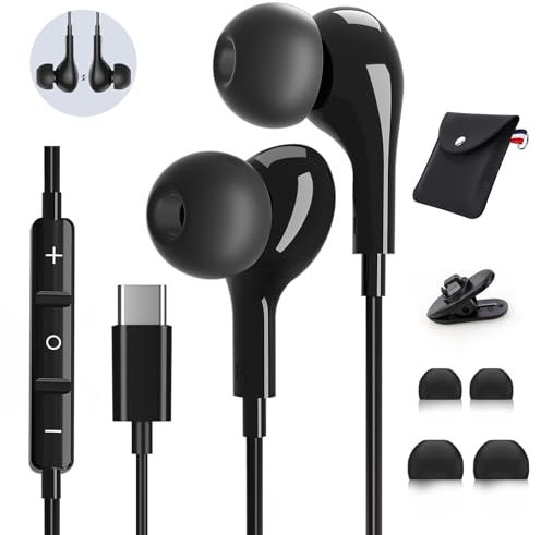 USB C Kopfhörer mit Mikrofon,In-Ear Kopfhörer für Samsung Galaxy S24 S23 Ultra S22 S21 S25 FE A56 A55 A35 A54 5G A16,USB C Headset mit Lautstärkeregler,für iPhone 15 16 Pro Max Plus iPad 10