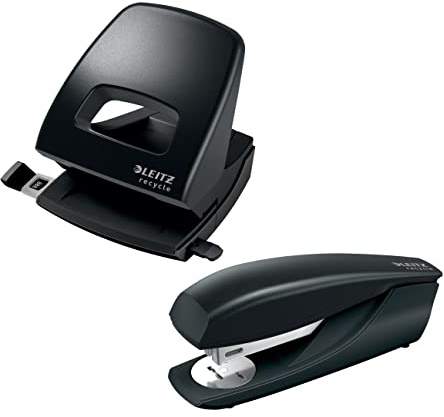 Leitz Heftger?t, 30 Blatt, Inkl. Heftklammern, Integrierter Entklammerer, 100% recyclebar, Umweltfreundlich, Schwarz, Nexxt Recycle-Serie, 56040095 (Heftger?t + Locher)