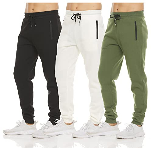 PURE CHAMP Sweatpants for Men 3 Pack Fleece Athletic Workout Joggers Mens Sweatpants with Zipper Pockets Size S-3XL (X-Large, Set 5)