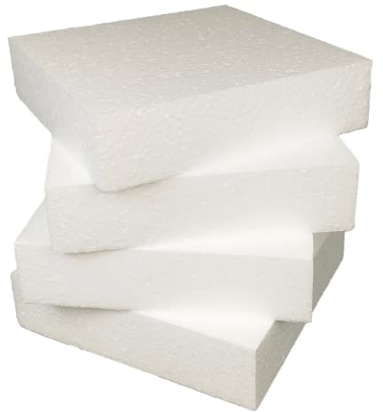 DecoPorex Schaumstoffblöcke für Bastelarbeiten, quadratische Steine aus expandiertem Polystyrol für Kunst und Handwerk, naturweiß (20 x 20 x 5 cm)