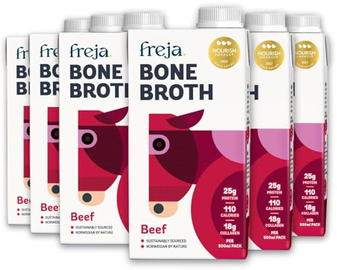Beef Bone Broth 12 x 500ml Grass-Fed Beef Bone Broth Cartons | Collagen, Protein & Amino Acids | Low Carb, Keto & Gluten Free | Clear Liquid Broth, not Stock Cubes, Powder or Concentrate