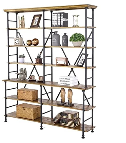 KIRANDY Retro-Regal aus Massivholz, Bücherregal, raumhohes Bücherregal, Wohnzimmer-Ausstellungsregal, mehrschichtiges Lagerregal (Color : Double Grid L160 W35 H200cm)
