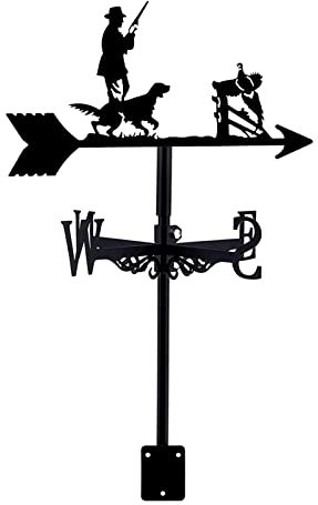 PrimaevalColossus Wetterfahne Garten Retro Jäger und seine Hunde Form Metall Wetterfahnen Windrichtungsanzeige mit Dachhalterung Kreative Edelstahl Home Decor Wetterhahn für Bauernhof Hof