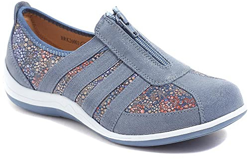 Pavers Womens Casual Zip-Up Trainers in Blue Multi - Comfortable Shoes to Walk in - Breathable Mesh Upper & Lightweight Everyday Trainers - UK Size 4