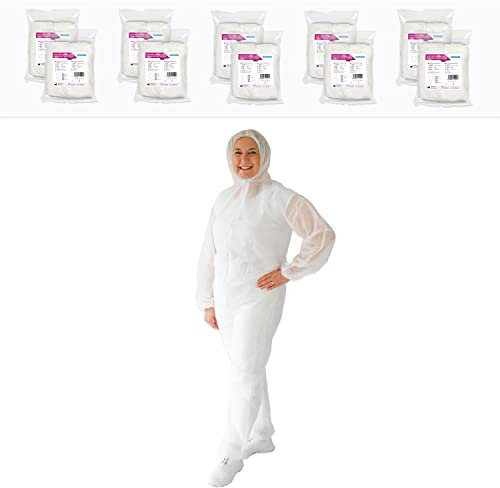 10x ARNOMED® Combinaison Jetable L, Combinaison Travail Homme & Femme, Combinaison Jetable de Peintre & Bâtiment, Combinaison de Protection & Amiantée, Combinaison Sécurité (Blanc)