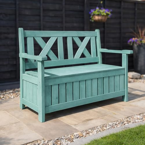 AIRWAVE Darcy Outdoor Storage Bench 110L | Weather Resistant Garden Storage Box | Treated Fir Wood | Wooden Showerproof Seat | Ideal for Storing Toys, Cushions, Tools
