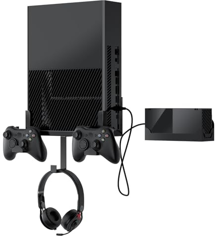 Nymus Wall Mount for Xbox One, Original+Power Brick Mount, Detachable Controller Holder & Headphone Hanger, Xbox One Stand