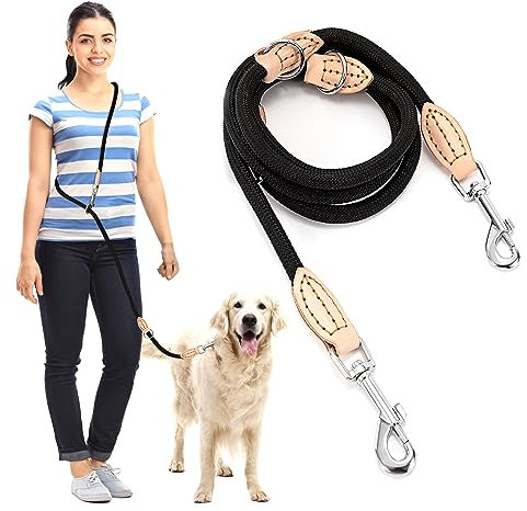 Hundeleine 2M Verstellbar Führleine Nylon Umhängeleine Doppelleine mit 2 Drehbaren Karabiner 3-Fach Verstellbare für Kleine/Mittlere/Große Hunde