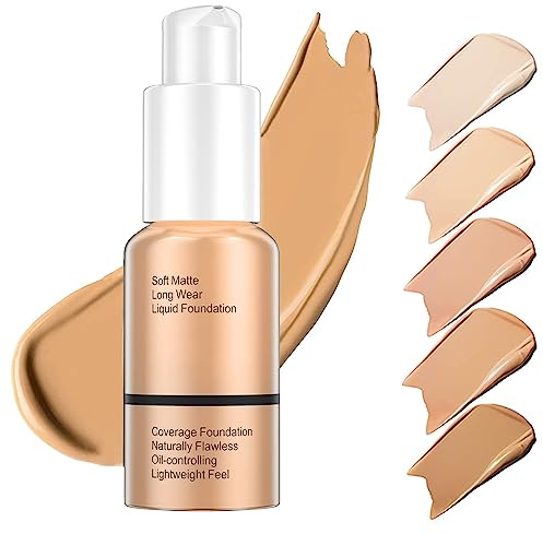 AONAT Foundation, 30 ml Full Coverage Foundation, Concealer Flüssige Foundation Full Coverage Flawless Cream Glatte, 24HR Matte Oil Control Concealer Make up, 105 Sand