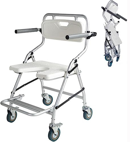 Sedia Doccia Anziani con Ruote, Sedia da Doccia per Disabili Pieghevole, Sedia da Bagno per Disabili Installazione Senza Attrezzi, Carico 120 kg