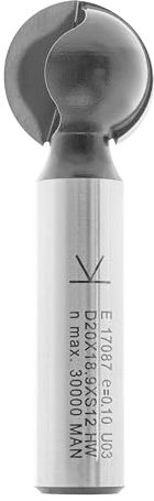 ENT 17087 Kugelfräser HW, Schaft (S) 12 mm, Durchmesser (D) 20 mm, NL 18,93 mm, R 10 mm, T 4 mm, SL 40 mm, für runde Nuten