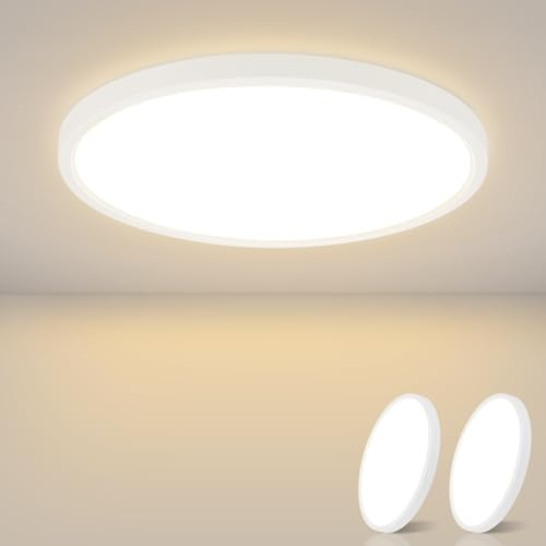 ZMH Deckenlampe LED Deckenleuchte Flach - 2ER Badezimmerlampe 15W Warmweiß | Badezimmer Klein Deckenbeleuchtung Küchenlampe Weiß Ø18cm Badlampe Rund für Bad Flur Küche Schlafzimmer