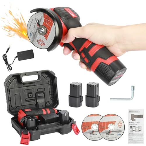 Mini Angle Grinder - 18V 550W Cordless Brushless Grinder Machine for Grinding, Cutting, Polishing & Sharpening with Suitcase, 2x1.5Ah Batteries, 2xGrinding Discs