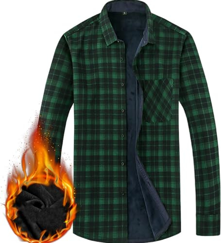Chemise à Carreaux épaissie pour Homme Chemise doublée Chaude rembourrée Casual Manches Longues Chemise à Carreaux boutonnée Veste avec Poche