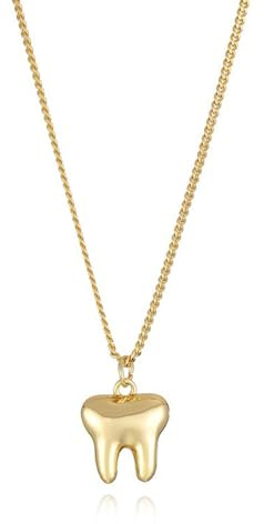 IMINI Gold Plated Tooth Pendant Necklace for Women Girls Cute Charm Medical Teeth Long Chain Adjustable Fashion Jewelry Gift for Dentist Doctor Nurse