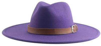 SOYNIA Fedora Trilby Filzhut Hut Damenhüte Mit Großer Krempe 9,5 cm Gürtel Klassische Fedora-Hüte Gefilzte Kleiderhüte Mit Breiter Krempe 56–58 cm Lila