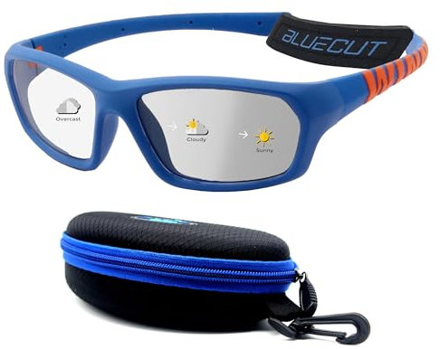 BLUE CUT Gafas de protección deportiva, lentes fotocromáticas, gafas de seguridad para baloncesto, pickleball y todos los deportes al aire libre