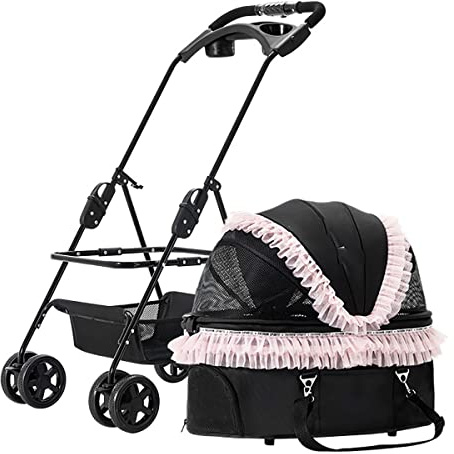 Hundebuggy Hundewagen Faltbare Haustier Buggy Hundekinderwagen Für Mittelgroße Und Große Hunde 4 Räder Outdoor Pet Travel Kinderwagen Max, Beladung 12 Kg (Color : Pink)