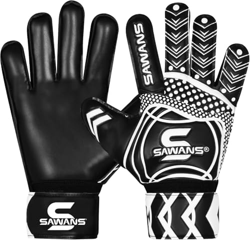 SAWANS Gants de Gardien de But Équipement d'entraînement de Football pour Enfants Garçons Jeunes Adultes Hommes Gants de Gardien Poignées Protection de la Paume Double Couche Respirant (Noire, 5)