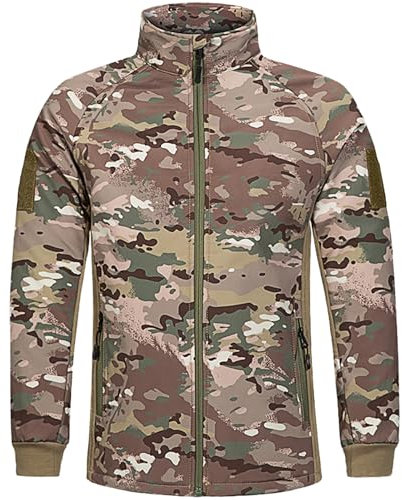 QIYUANT Kinder Outdoor Taktische Bekleidung Camo Softshell Jacke & Hose Sets Fleece Gefüttert Airsoft Militär Camouflage Winter Kampf Jagd Wandern Camping für Junge Mädchen (CP/Jacke, 120)