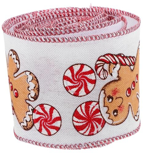 Ciieeo 1 Rolle Weihnachtsband Mit Lebkuchenmann- Und Drahtrand Zum Verpacken Von Basteldekorationen Weihnachtsbaumschmuck