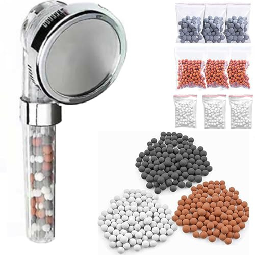 Lot de 9 boules minérales de rechange aux ions négatifs bio-actifs pour pommeau de douche en pierre, adoucissant, filtration des impuretés et de l'eau dure