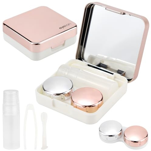 FERCAISH 2 stycken bärbara kontaktlinsbehållarset, kontaktlinser etui set, mini kontaktlinser förvaringslådor med spegel, för kontaktlinser (roséguld), Roséguld, Praktisk förvaring