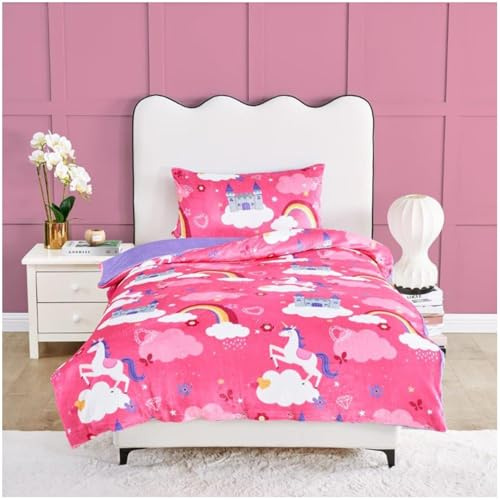 GC GAVENO CAVAILIA Teddy Unicorn Duvet Cover - Cosy Kids Bedding Single Duvet Cover Set (135x200 Cm) - Warm, Cosy, Fleece Quilt Covers Children Bedset - Machine Washable