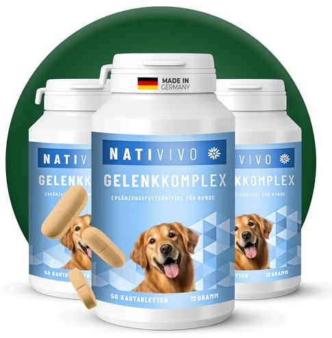 NATIVIVO Gelenktabletten Hund - Grünlippmuschel & Teufelskralle Vorrat | 3 x 50 Tabletten Vorratspackung - Gelenkkomplex mit Grünlippmuschel, Weihrauch & MSM - Für Gelenke, Beweglichkeit, Arthrose