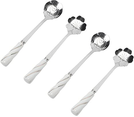MAGICLULU Cucharas Elegantes con Mango de Cerámica Cucharas de Café de Acero Inoxidable para Postre Juego de 4 para Servir