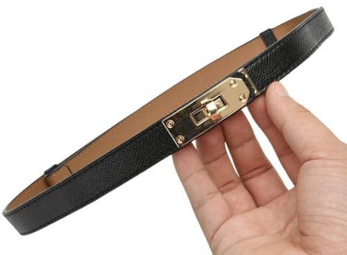 EDIBAZZAR Ledergürtel für Damen, Verstellbarer Modegürtel mit Metallschnalle, Schmaler Hüftgürtel 1,8 cm, Robust & Elegant, Längenverstellbar 54–95 cm