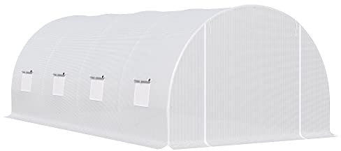 Outsunny 6 x 3 x 2 m Polytunnel Greenhouse with Metal Frame, Zippered Door and 8 Windows, Walk in Polytunnel Tent for Garden and Backyard, White