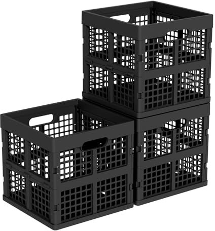 Xebia 18 L Square Milk Crate, Plastic Stackable Storage Milk Crates, 3 Pack, Black