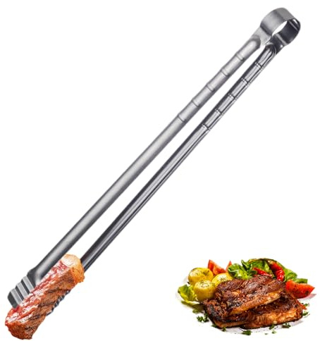 Yianyal Pinze per griglia in acciaio inox, resistenti e lunghe, in metallo, ergonomiche, accessori per barbecue per casa, ristorante, campeggio, picnic all'aperto