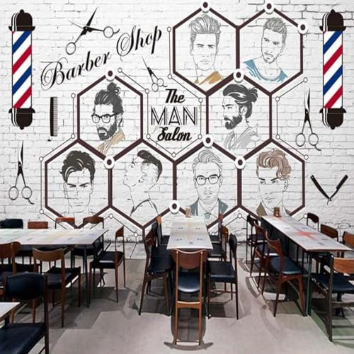 XLMING Friseur Friseursalon Personalisiertes Retro Styling 3D Tapete Dekorative Seidenoptik Speisesaal Arbeitszimmer Wohnzimmer Schlafzimmer Sofa TV Wand-150cm×105cm