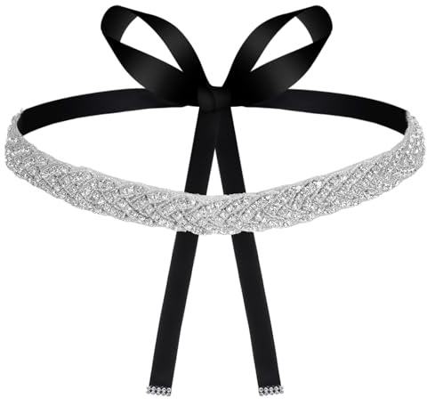 Classicseali Ceinture à paillettes pour robe de soirée, noir, taille unique, réglable, tendance, unisexe, strass, tissu, lavage à la main, positif