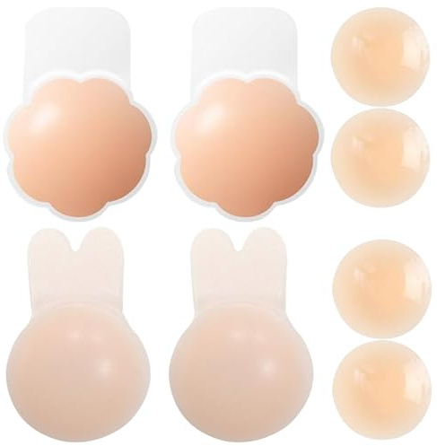 JSTHHTT 4 Pares Sujetador Adhesivo de Silicona, Sujetador Invisible Reutilizable, Push Up sin Tirantes Nudebra, para Sin Espalda, Corte Bajo