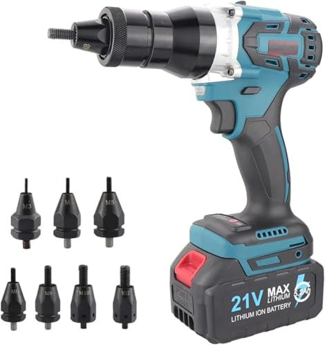 Remachadora eléctrica portátil inalámbrica de 21 V, recargable, automática, para tuercas remachables.,2200mAh-1battery