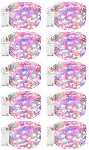 bitjam Lot de 10 guirlandes lumineuses à piles avec minuteur - 3 m - 30 LED - Mini fil de cuivre - Guirlande lumineuse à piles (piles AA) - Pour fête, Noël, mariage, chambre à coucher, décoration