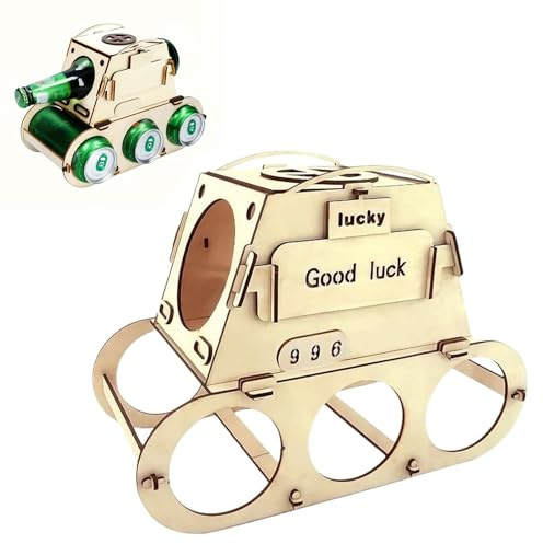 LandReCol Bier Geschenk, Holz Bierträger Tank-Flaschenträger, Einzigartiges Geschenk für Männer, DIY Bierflaschenhalter aus Holz für Geburtstag und Party
